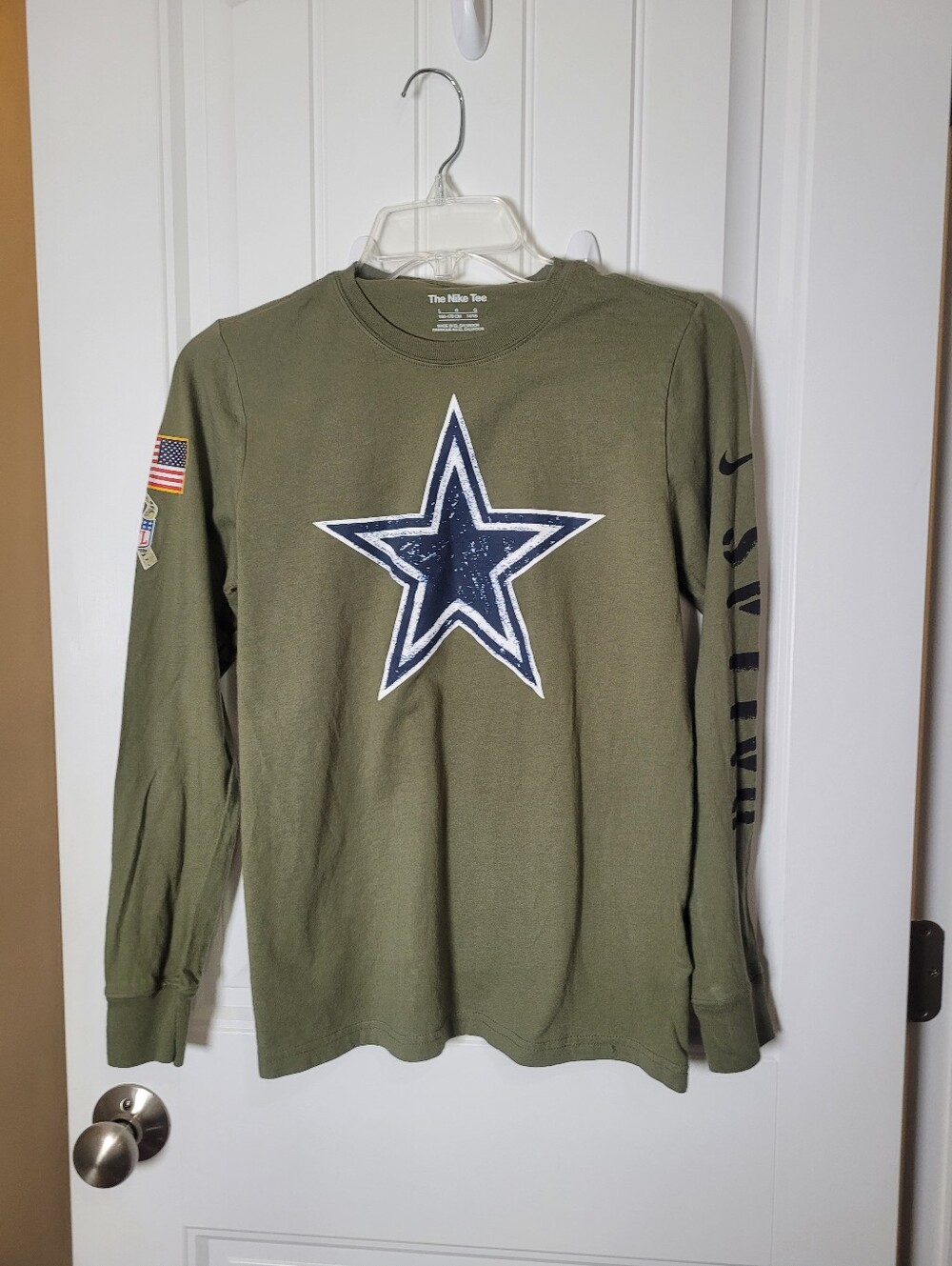 Nike Olive Green Dallas Cowboys Long-Sleeve Tee with Navy Star Graphic Youth